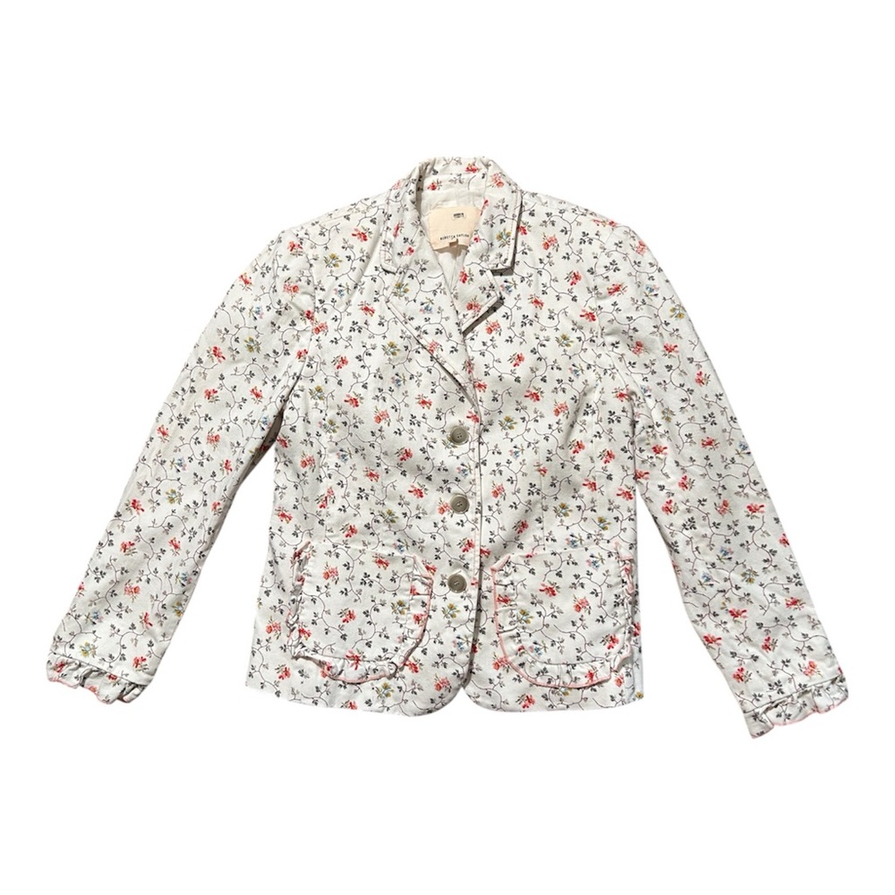 Rebecca Taylor White Floral Button-Front Blazer with Multicolor Blossoms